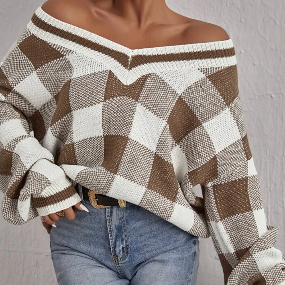 Shein Buffalo Plaid Pattern Drop Shoulder Sweater 🫶